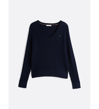 Tommy Hilfiger Maglione lavorato a trecce con scollo a V blu scuro