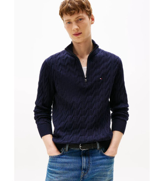 Tommy Hilfiger Maglione blu navy in maglia a trecce con mezza zip