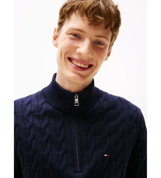 Tommy Hilfiger Maglione blu navy in maglia a trecce con mezza zip