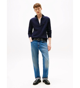Tommy Hilfiger Maglione blu navy in maglia a trecce con mezza zip