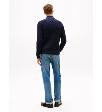 Tommy Hilfiger Maglione blu navy in maglia a trecce con mezza zip