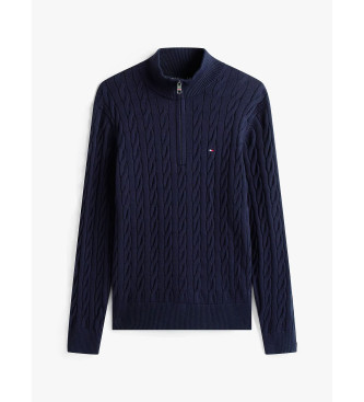 Tommy Hilfiger Maglione blu navy in maglia a trecce con mezza zip
