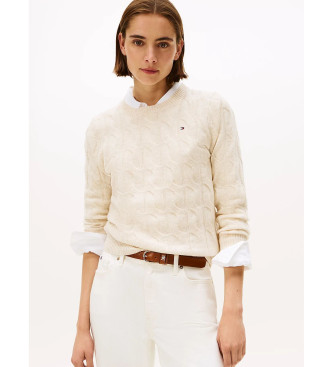 Tommy Hilfiger Gevlochten gebreide trui van zachte beige wol