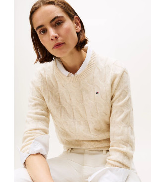Tommy Hilfiger Gevlochten gebreide trui van zachte beige wol