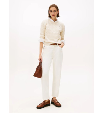 Tommy Hilfiger Gevlochten gebreide trui van zachte beige wol