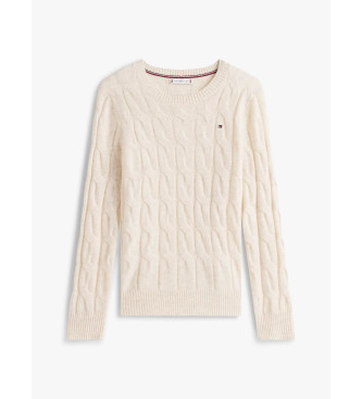 Tommy Hilfiger Gevlochten gebreide trui van zachte beige wol