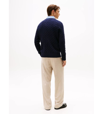 Tommy Hilfiger Marinbl fltad stickad trja