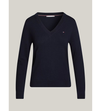 Tommy Hilfiger Granatowy sweter Heritage z dekoltem w szpic