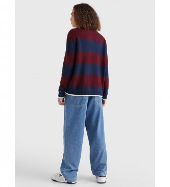 Tommy Jeans Rlxd Serif Stripe maroon, navy sweater