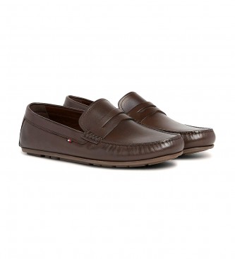 Tommy Hilfiger Signature brown leather loafers with heeled heels
