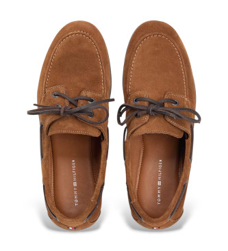 Tommy Hilfiger Bruine leren bootschoenen met flexibele zolen