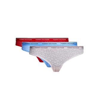 Tommy Hilfiger Pack of 3 Premium Essential lace briefs pink, red, blue