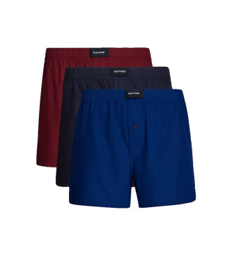 Tommy Hilfiger Frpackning med 3 boxershorts med rdbrun, marinbl och bl monotyp