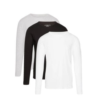 Tommy Hilfiger Conjunto de 3 t-shirts de manga comprida Essential branco, preto, cinzento