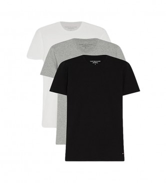 Tommy Hilfiger Zestaw 3 elastycznych koszulek z dekoltem w serek: czarny, szary, biały
