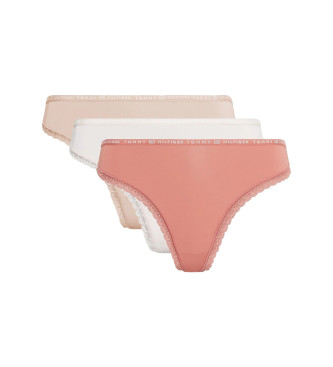 Tommy Hilfiger Pack of 3 thongs in pink floral lace, white