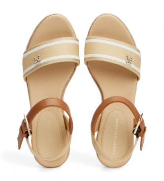 Tommy Hilfiger Beige geflochtene Seil-Keilsandalen