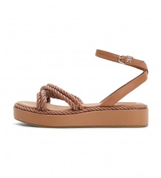 Tommy Hilfiger Brown leather sandals with ankle strap and rope