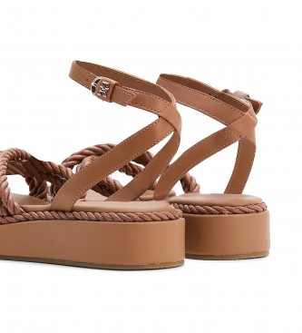 Tommy Hilfiger Brown leather sandals with ankle strap and rope
