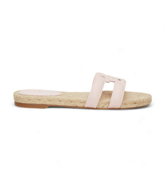 Tommy Hilfiger Leren sandalen in Espadrille-stijl met roze TH-monogram