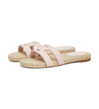 Tommy Hilfiger Espadrille style leather sandals with pink TH monogram