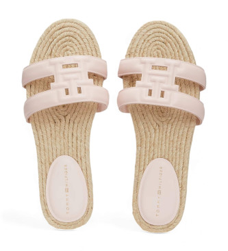 Tommy Hilfiger Sandlias de couro estilo espadrille com monograma TH rosa