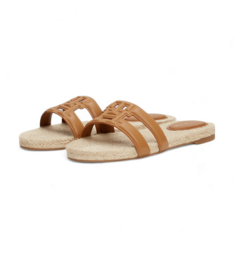 Tommy Hilfiger Rjavi sandali TH z monogramom espadrile