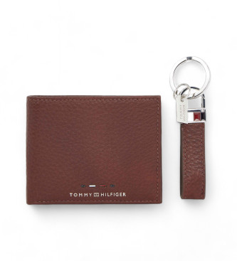 Tommy Hilfiger Maroon lederen portemonnee en sleutelhangerset