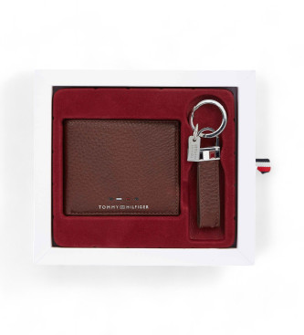 Tommy Hilfiger Maroon lederen portemonnee en sleutelhangerset