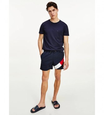 Tommy Hilfiger Bloco da Marinha de nado de comprimento mdio com desenho de Bloco da Marinha