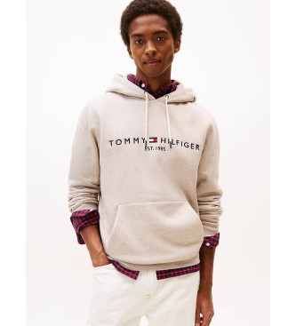 Tommy Hilfiger Mikina s kapuco z izvezenim logotipom v bež barvi