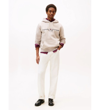 Tommy Hilfiger Mikina s kapuco z izvezenim logotipom v bež barvi