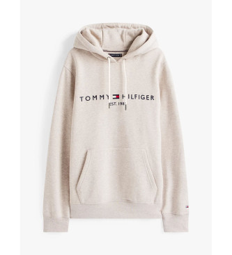 Tommy Hilfiger Mikina s kapuco z izvezenim logotipom v bež barvi