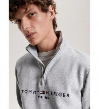 Tommy Hilfiger Sweatshirt com um quarto de fecho e logótipo cinzento