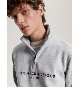 Tommy Hilfiger Sweater met kwartrits en grijs logo
