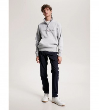 Tommy Hilfiger Sweater met kwartrits en grijs logo