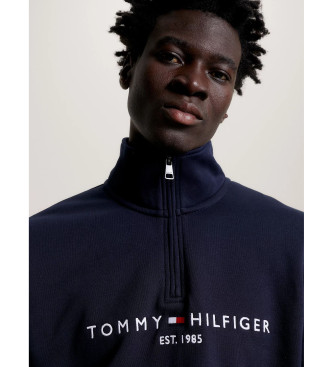 Tommy Hilfiger Sweatshirt med perkins-krage och marinbl logotyp
