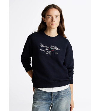 Tommy Hilfiger Sweat  col ras du cou avec logo Script en bleu marine