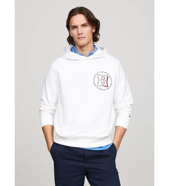 Tommy Hilfiger Fleece sweatshirt med huva och cirkulr logotyp vit