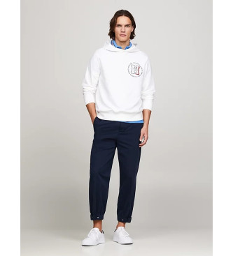 Tommy Hilfiger Fleece sweatshirt met capuchon en rond logo wit