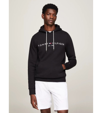 Tommy Hilfiger Sweatshirt i stretchig bomullsfleece med huva och logotyp svart 