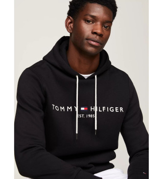 Tommy Hilfiger Sweatshirt i stretch-bomuldsfleece med htte og logo, sort 