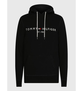 Tommy Hilfiger Sweatshirt i stretch-bomuldsfleece med htte og logo, sort 