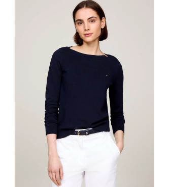 Tommy Hilfiger Gestricktes Sweatshirt mit marineblauem Rundhalsausschnitt