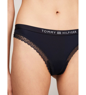 Tommy Hilfiger Tanga com logtipo e renda em tons de azul-marinho