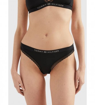 Tommy Hilfiger Tanga with logo and tonal black lace