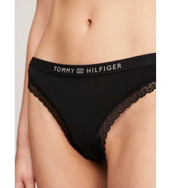 Tommy Hilfiger Tanga con logo y encaje tonales negro