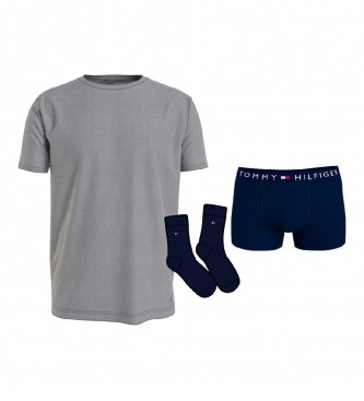 Tommy Hilfiger Confezione homewear composta da t-shirt, B xer e calze grigie blu navy