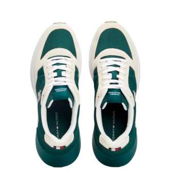 Tommy Hilfiger Classic Elevated Runner Mix usnjene športne copate zelene barve