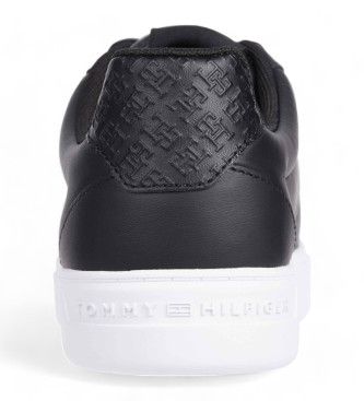 Tommy Hilfiger Essential TH Monogram usnjene športne copate črne barve